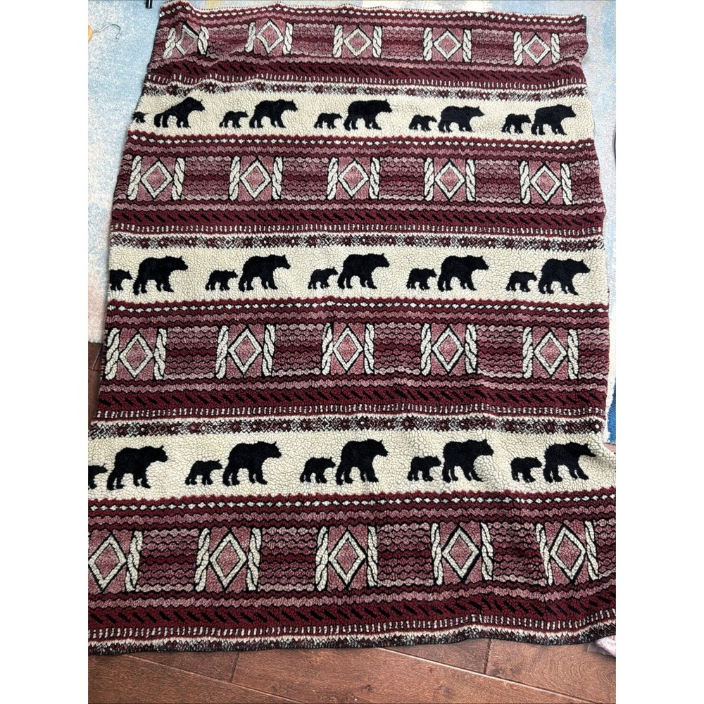 Woolrich Bear Aztec West Southwestern Sherpa Throw Blanket Lodge Cabin 60x50